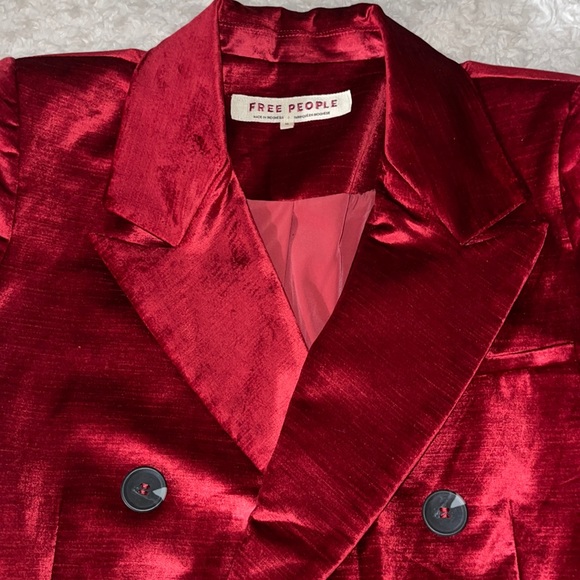 FREE PEOPLE Ashby Brushed Velvet Holiday Christmas Red Blazer Oversized Size M - Picture 6 of 16